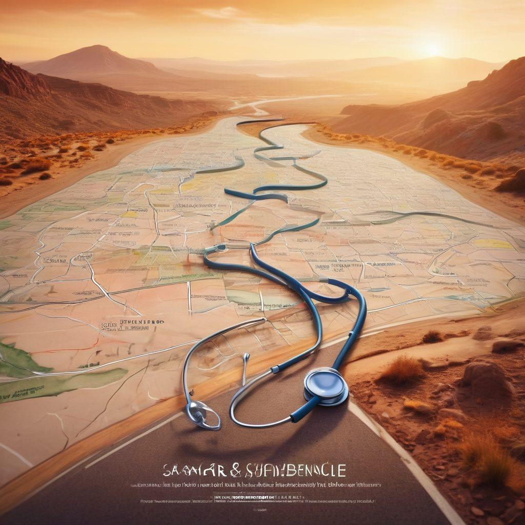 A serene, hopeful landscape featuring a diverse group of patients and advocates discussing their journeys, intertwined with symbolic elements like a stethoscope, a ribbon for cancer awareness, and a road map to visualize navigation. The setting should be bright and inviting, incorporating warm tones and encouraging expressions. Overlay motivational quotes in elegant typography. vibrant colors. super-realistic.